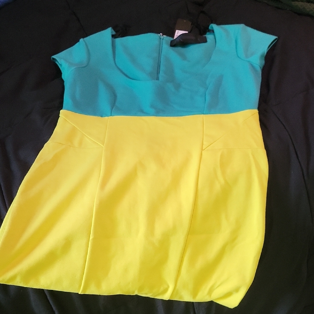 Colorblock Dress in Teal and Yellow